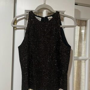 Vintage Women's Black Top, Silk and Beaded